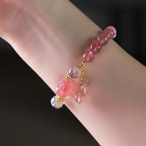 Natural Strawberry Quartz Moonstone PiXiu Love Healing Bracelet NWT - Picture 11 of 12